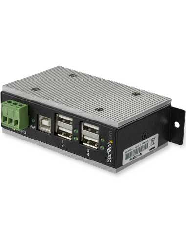 StarTech.com Concentrador USB 2.0 de 4 Puertos - Hub Industrial de Metal(4xUSB-A) con ESD y Protección contra Picos -