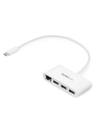 StarTech.com 3 Port USB 3.0 Hub plus Gigabit Ethernet - 5Gbps - USB-C - Weiß