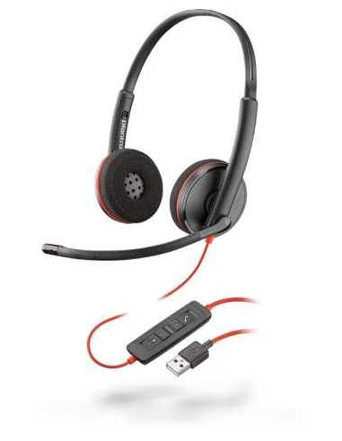 POLY Blackwire C3220 Kopfhörer Kabelgebunden Kopfband Anrufe Musik USB Typ-A Schwarz, Rot