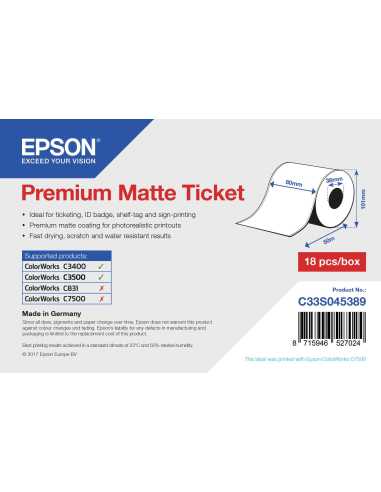 Epson Premium Matte Ticket Roll, 80 mm x 50 m