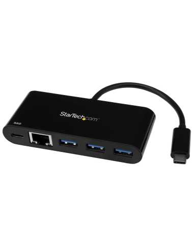 StarTech.com 3 Port USB-C Hub mit Gigabit Ethernet und 60 W Stromversorgung Passthrough Laptop Aufladung - USB-C auf 3x USB-A