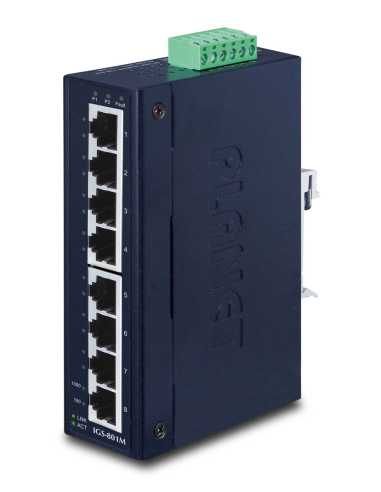 PLANET Managed Industrial Gigabit Switch 8-Port 10 100 1000 Mbps IP30 Slim Type