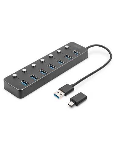 Digitus Hub USB 3.0, 7 puertos, conmutable, carcasa de aluminio