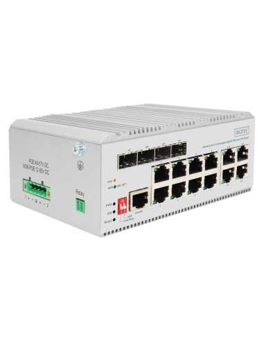Digitus 8 Port Gigabit Ethernet Netzwerk PoE Switch, Industrial, L2 managed, 4 SFP Uplink