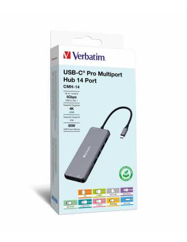 Verbatim CMH-14 USB Tipo C 5000 Mbit s Plata