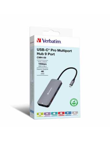 Verbatim CMH-09 USB Tipo C 10000 Mbit s Plata