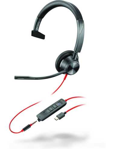 POLY Blackwire 3315 Monaural Microsoft Teams Certified USB-C Headset +3.5mm Plug +USB-C A Adapter