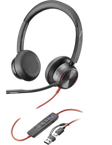 POLY Blackwire 8225 Stereo Microsoft Teams Certified USB-C Headset +USB-C A Adapter