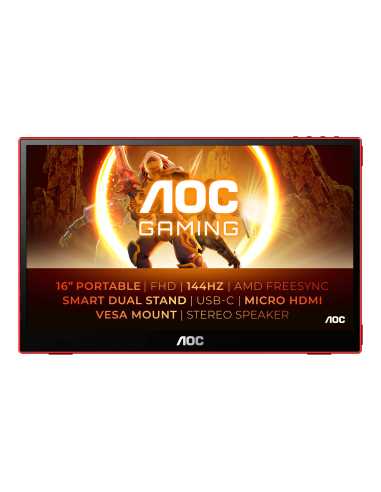 AOC 16G3 monitor o TV portátil Monitor portátil Negro, Rojo 39,6 cm (15.6") TFT 1920 x 1080 Pixeles