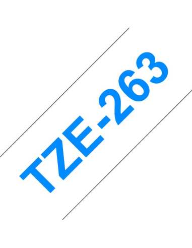 Brother TZE-263 Etiketten erstellendes Band Blau auf weiss