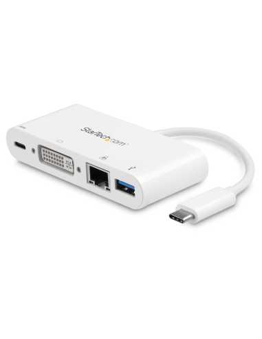 StarTech.com USB-C Multiport Adapter - USB-C auf DVI-D (Digital) Video Adapter mit 60W Power Delivery(Stromversorgung), GbE,