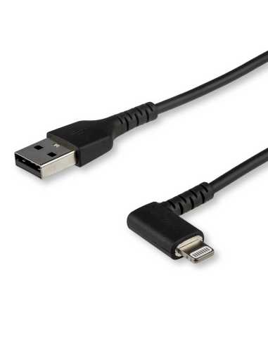 StarTech.com 2m strapazierfähiges schwarzes USB auf Lightning-Kabel - 90° rechtwinkliges USB Lightning Ladekabel mit
