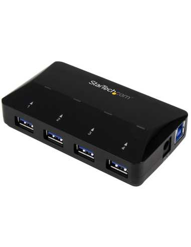 StarTech.com Concentrador USB 3.0 de 4 Puertos - 5Gbps - Ladrón con Puertos de Carga y Sincronización - Hub con 1 Puerto de 2,4A
