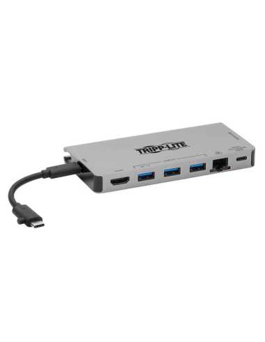 Tripp Lite U442-DOCK5D-GY USB-C-Dock – 4K HDMI, USB 3.2 Gen 1, USB-A-Hub, GbE, Speicherkarte, 100 W PD-Aufladung, abnehmbares