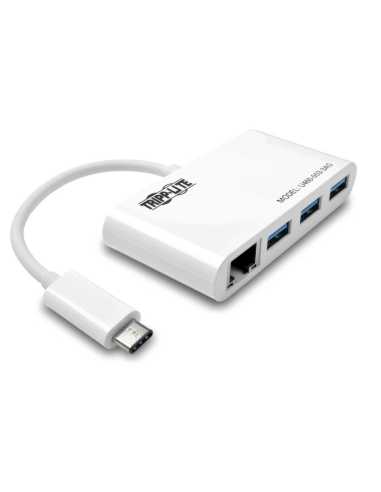 Tripp Lite U460-003-3AG USB-C-Hub mit 3 Anschlüssen, LAN-Anschluss, USB C zu 3 USB-A-Anschlüssen, Gbe, USB 3.0, Weiß