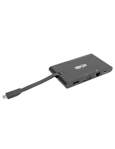 Tripp Lite U442-DOCK3-B USB-C-Dock – 4K HDMI, VGA, USB 3.2 Gen 1, USB-A-Hub, GbE, Speicherkarte, 100 W PD-Aufladung
