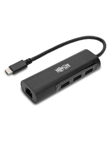 Tripp Lite U460-003-3A1GB USB-C-Hub mit 3 Anschlüssen und LAN-Port, USB-C auf 3 x USB-A und Gbe, USB 3.0, schwarz