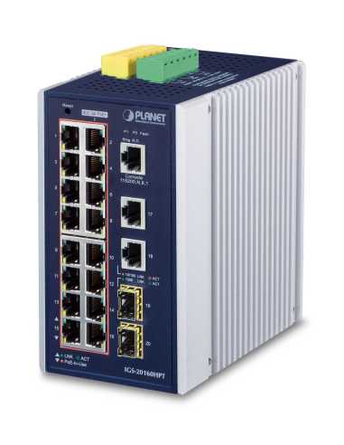 PLANET IGS-20160HPT Netzwerk-Switch Managed L2 L3 Gigabit Ethernet (10 100 1000) Power over Ethernet (PoE) Blau, Weiß