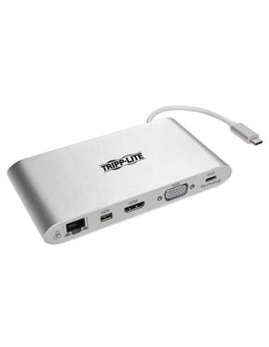 Tripp Lite U442-DOCK1 USB-C-Dock, Dual-Display - 4K HDMI mDP, VGA, USB 3.2 Gen 1, USB-A C-Hub, GbE, Speicherkarte, 100 W