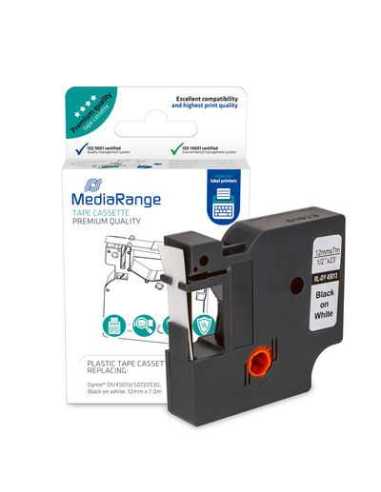 MediaRange Kunststoff-Schriftbandkassette, für ersetzt Dymo D1 45013 S0720530, permanent haftend, 12mm, 7m, laminiert, schwarz
