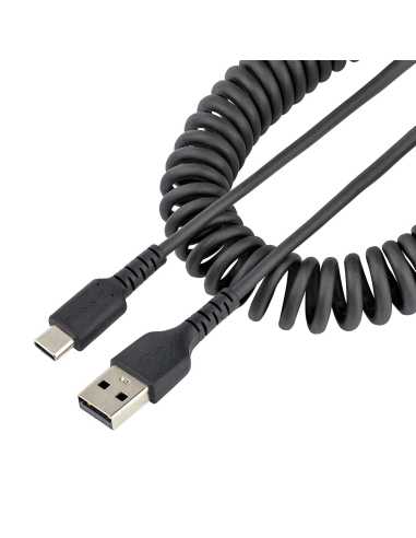 StarTech.com Cable de 1m de Carga USB A a USB C, Cable USB Tipo C Rizado de Carga Rápida y Servicio Pesado, Cable USB 2.0 A a