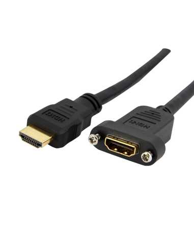 StarTech.com Cable Adaptador de 0,9m HDMI Hembra a Macho, Cable HDMI de Alta Velocidad 4K de Montaje en Panel, HDMI UHD 4K